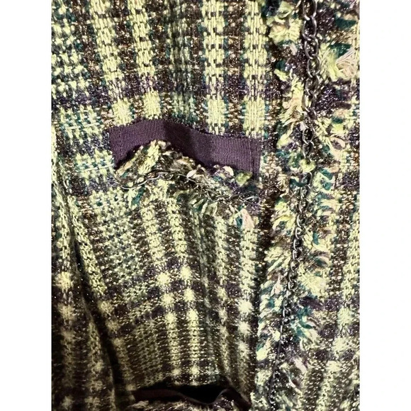 Chico's Size 1 - Petite Yellow Blk Button Front Wool Blend Tweed Blazer Jacket - Picture 3 of 9